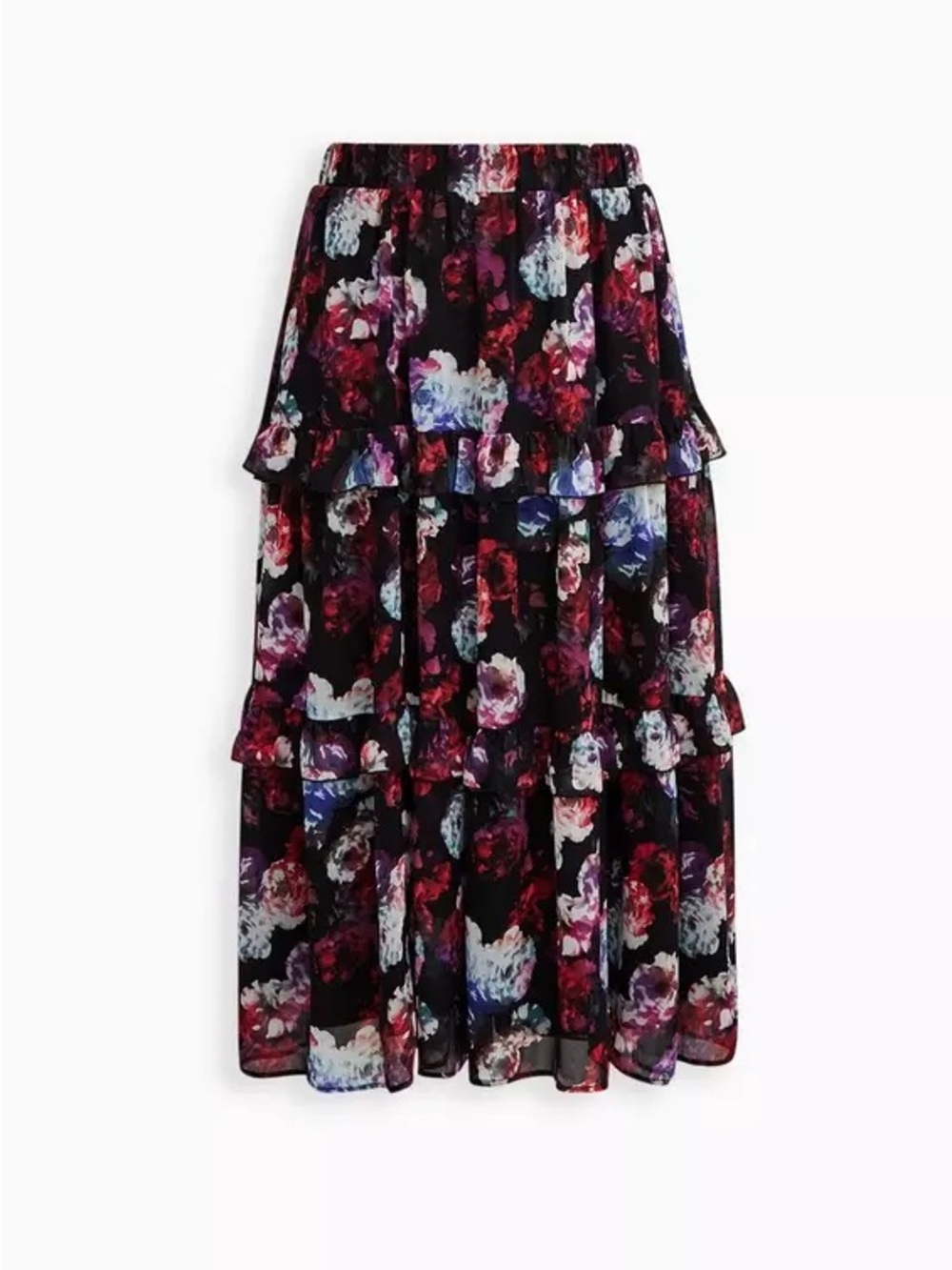 Torrid Floral Tiered Skirt Black Purple Pink Dark Romantic Ruffle Whimsigoth - Picture 2 of 10